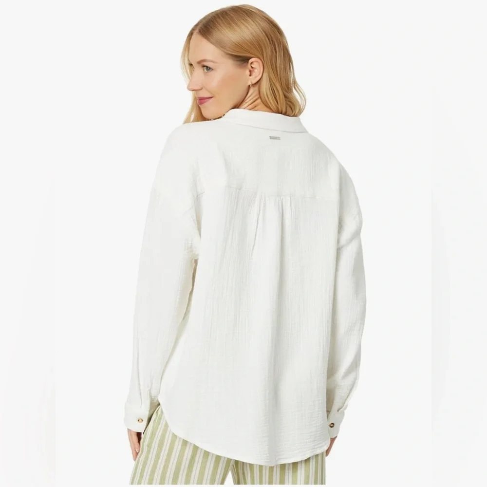 Billabong Right On Woven Seersucker Top Button Down L - Picture 2 of 8
